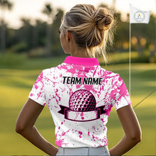 Load image into Gallery viewer, American Flag Splatter Pink Women Golf Polo Shirt Custom Breast Cancer Golf Team Outfits NYN3386