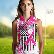 Load image into Gallery viewer, American Flag Splatter Pink Women Golf Sleeveless Polo Shirt Custom Breast Cancer Golf Team Outfits NYN3386