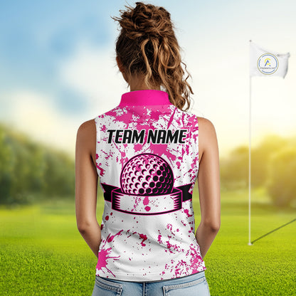 American Flag Splatter Pink Women Golf Sleeveless Polo Shirt Custom Breast Cancer Golf Team Outfits NYN3386
