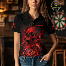 Load image into Gallery viewer, Fire Flame Skull Red Grunge Dartboard Custom Dart Polo Shirt For Women Dart League Jerseys NYN2092
