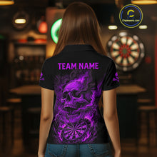 Load image into Gallery viewer, Fire Flame Skull Purple Grunge Dartboard Custom Dart Polo Shirt For Women Dart League Jerseys NYN2093