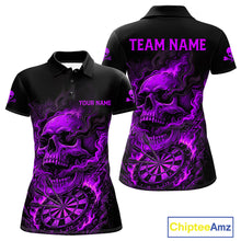 Load image into Gallery viewer, Fire Flame Skull Purple Grunge Dartboard Custom Dart Polo Shirt For Women Dart League Jerseys NYN2093