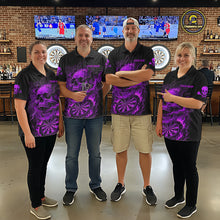 Load image into Gallery viewer, Fire Flame Skull Purple Grunge Dartboard Custom Dart Polo Shirt For Women Dart League Jerseys NYN2093