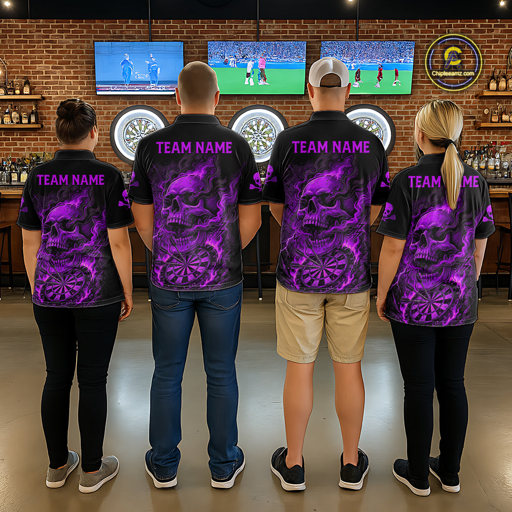 Fire Flame Skull Purple Grunge Dartboard Custom Dart Quarter-Zip Shirt For Men Dart League Jerseys NYN2093
