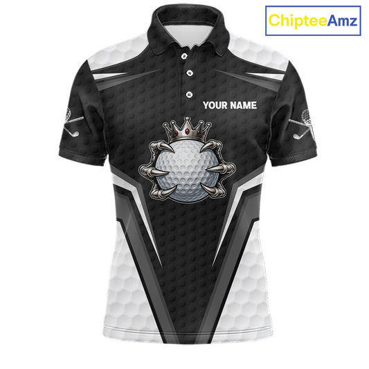 Custom Crown Claws Golf Ball Team Attire White And Black Golf Ball Pattern Polo Shirts For Men NYN3177