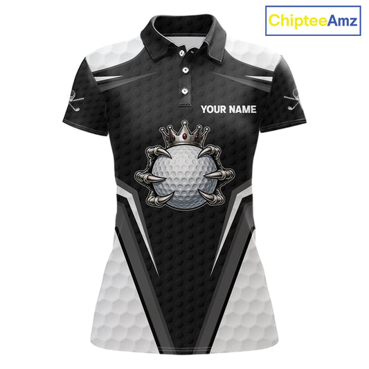 Custom Crown Claws Golf Ball Team Attire White And Black Golf Ball Pattern Polo Shirts For Women NYN3177