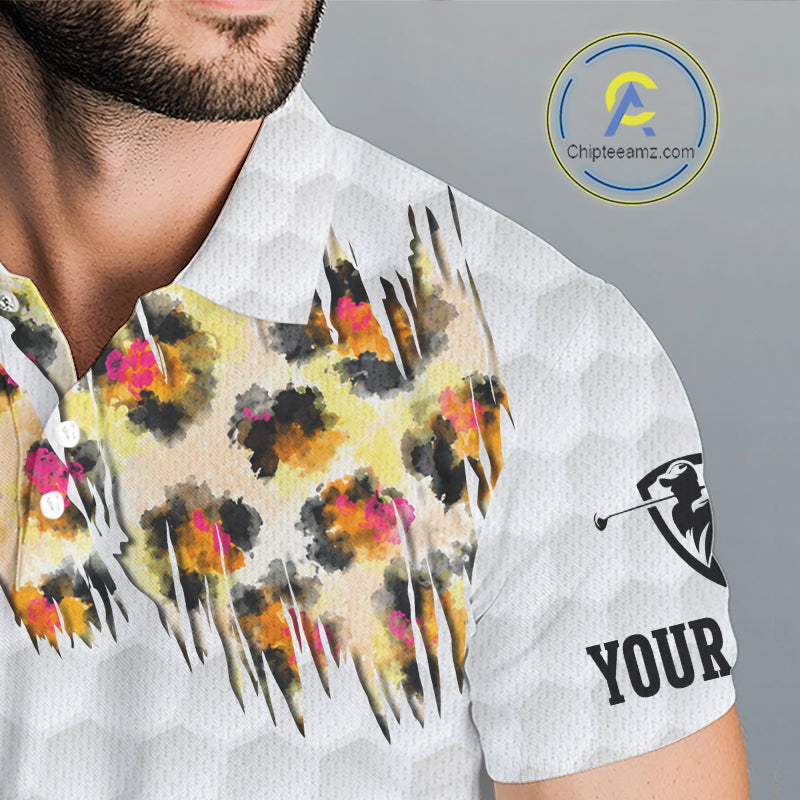 Yellow Leopard Pattern Men Golf Polo Shirts Custom Unique Polo Shirts Golf Team Outfits NYN3388