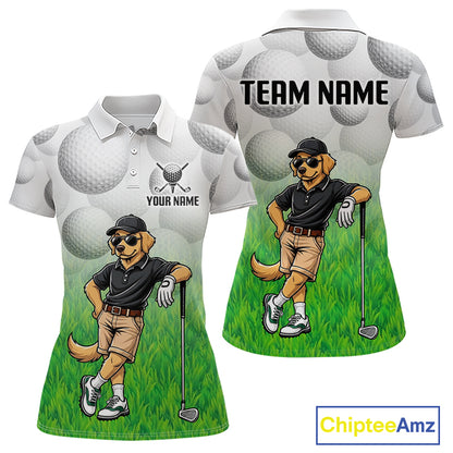 Funny golden retriever womens golf polo shirt golf outfit