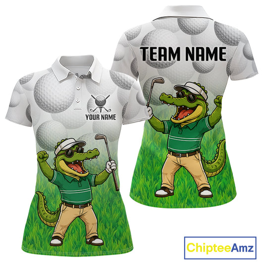 Funny alligator golfer womens golf polo shirt golf apparel