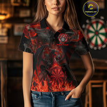 Load image into Gallery viewer, Fire Flames Darts Dragon Red Dart Polo Shirts For Women  Personalized Team Dart Jerseys NYN2104