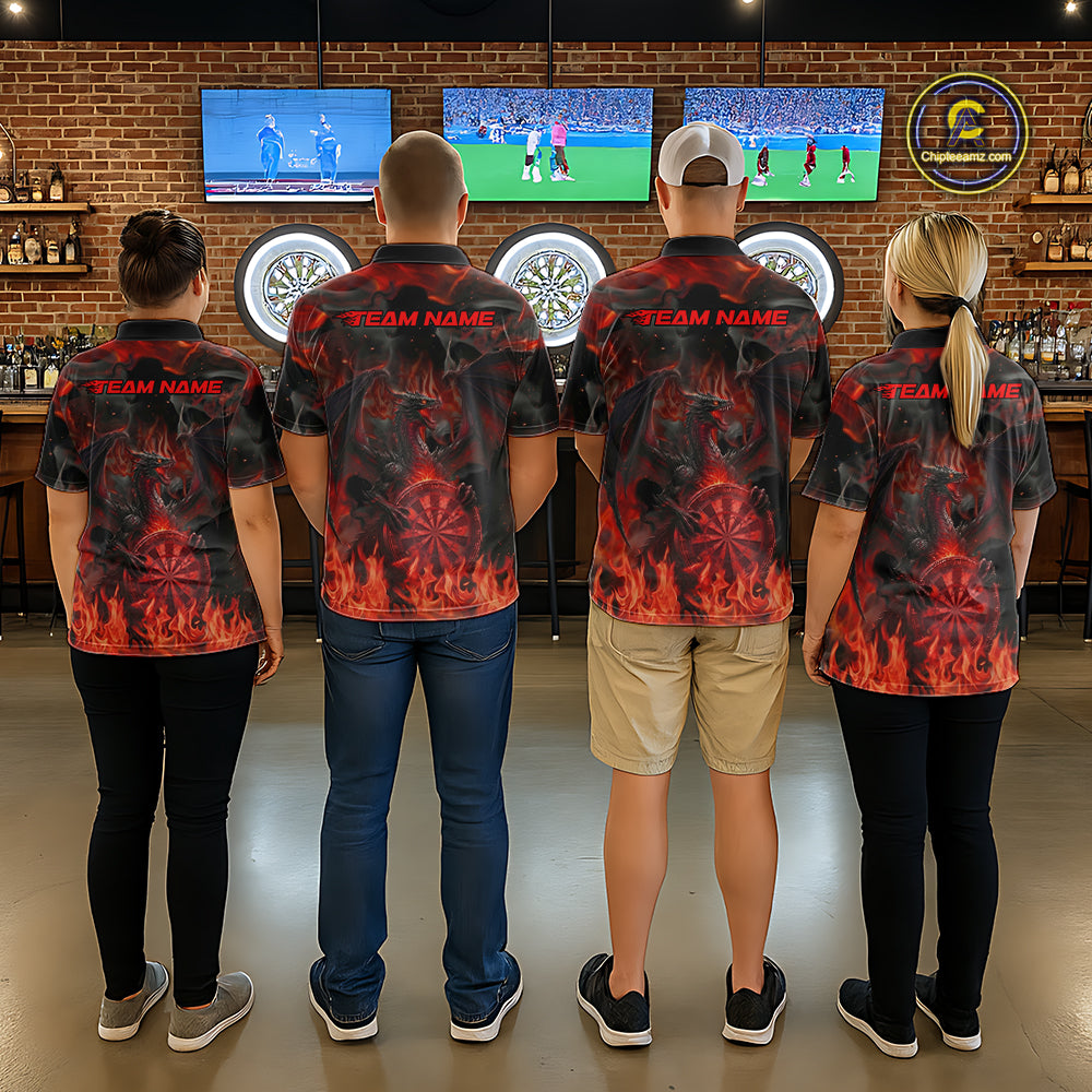 Fire Flames Darts Dragon Red Dart Polo Shirts For Men Personalized Team Dart Jerseys NYN2104