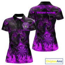 Load image into Gallery viewer, Fire Flames Darts Dragon Purple Dart Polo Shirts For Women  Personalized Team Dart Jerseys NYN2105