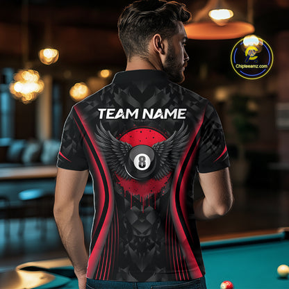 Red Dripping Wings 8 Ball Billiard Polo 1/4-Zip Shirt For Men Custom Billiard Pool Team Jersey NYN3942