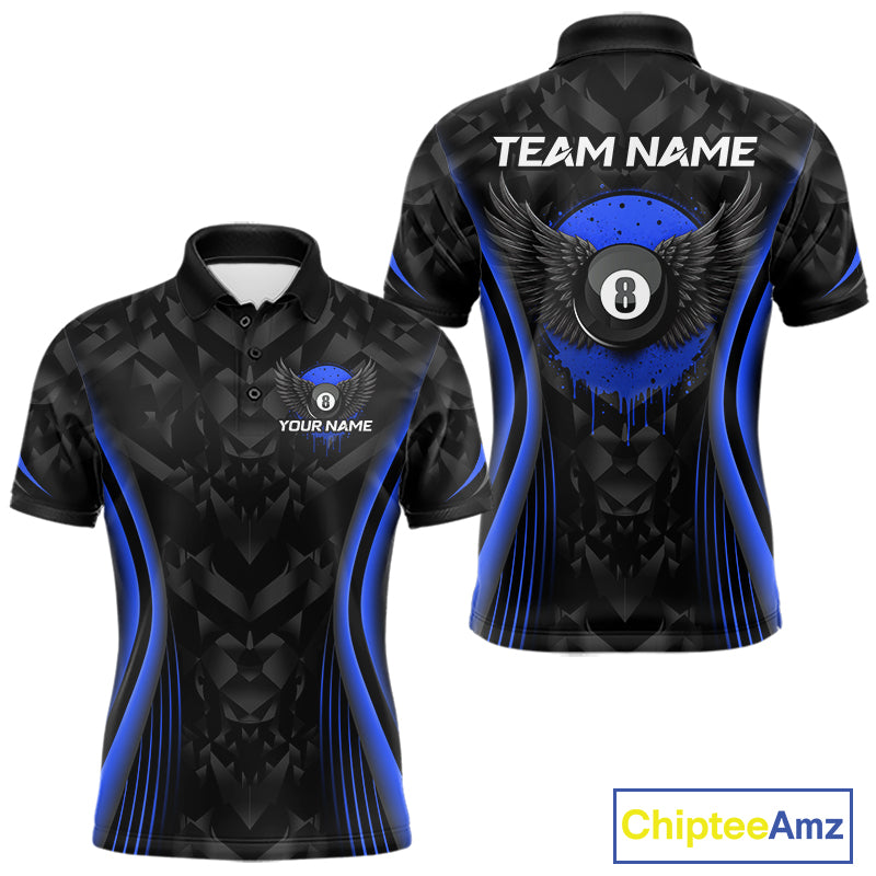 Blue Dripping Wings 8 Ball Billiard Polo 1/4-Zip Shirt For Men Custom Billiard Pool Team Jersey NYN3943