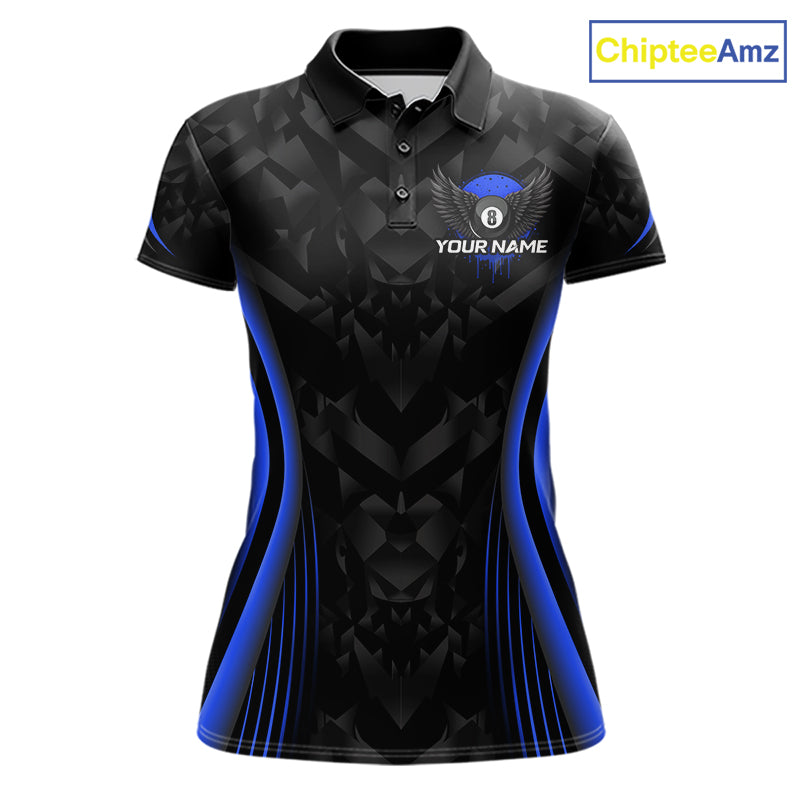 Blue Dripping Wings 8 Ball Billiard Polo 1/4-Zip Shirt For Women Custom Billiard Pool Team Jersey NYN3943