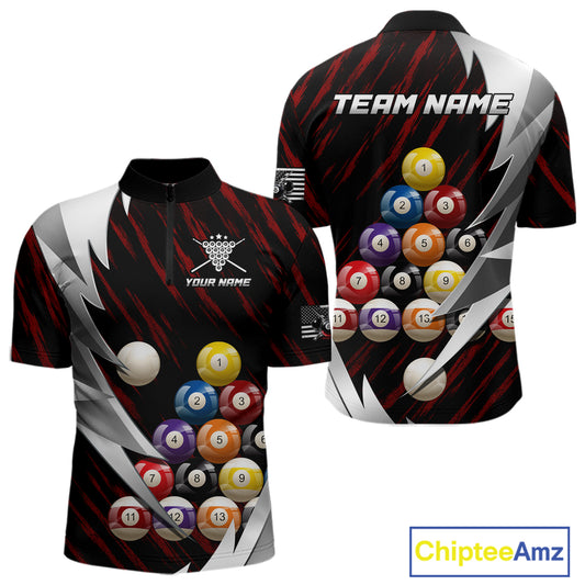 Red And Silver Pool Balls Billiard Team Polo & 1/4-Zip Shirt For Men Custom Billiard Apparel NYN2375