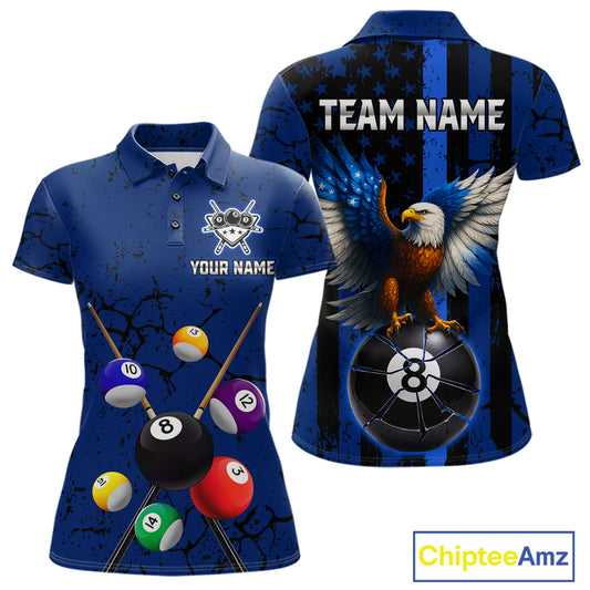 Eagle Crack 8 Ball Pool Women Billiard Team Shirt Custom Polo & 1/4-Zip Billiard Apparel|Blue NYN2382