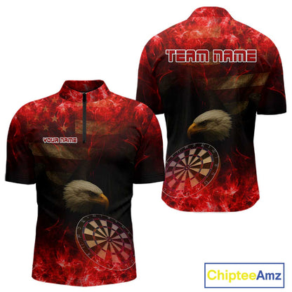 Custom Black And Red Flames Eagle Dartboard Darts 1/4-Zip Shirt For Men Outfit Darts Jerseys NYN0944