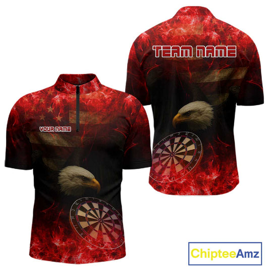 Custom Black And Red Flames Eagle Dartboard Darts 1/4-Zip Shirt For Men Outfit Darts Jerseys NYN0944