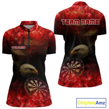 Load image into Gallery viewer, Custom Black And Red Flames Eagle Dartboard Darts 1/4-Zip Shirt For Women Outfit Darts Jerseys NYN0944