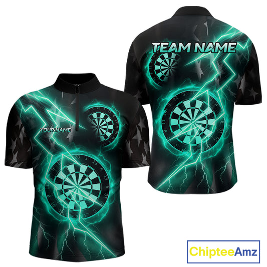 Custom Lightning Turquoise And Black Darts 1/4-Zip Shirt For Women Darts Tournament Jerseys NYN0952