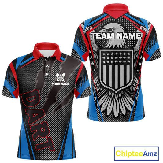 US Flag Eagle Multi Color Men's Dart Shirt - Custom Team Name For Darts Jersey NYN0452