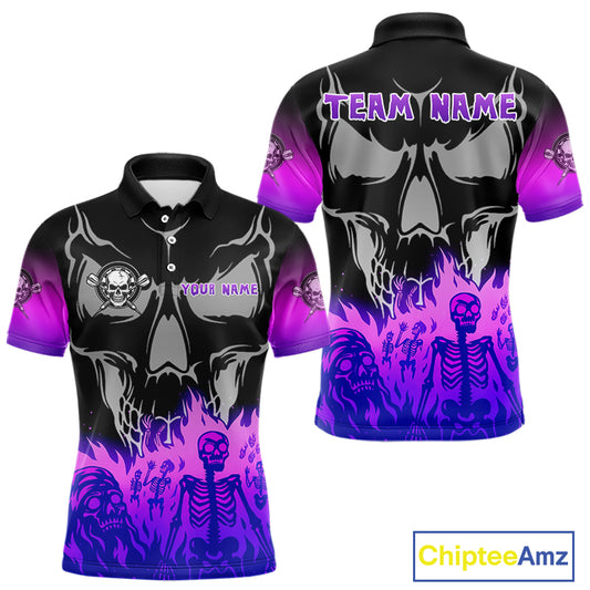 Purple Flaming Skull Dartboard Custom Polo Shirt For Men - Darts Team Jersey NYN0714