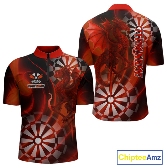 Dragon & Dartboard Custom Darts Quarter-Zip Shirt For Men - Personalized Name & Team NYN0722