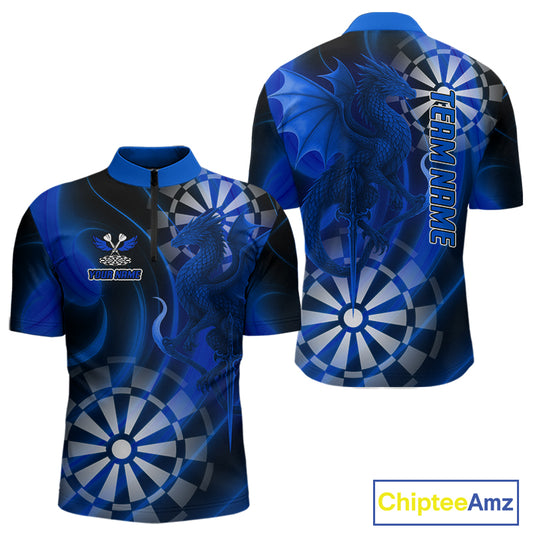 Azure Dragon & Dartboard Custom Darts Quarter-Zip Shirt For Men - Darts Team Jersey NYN0723
