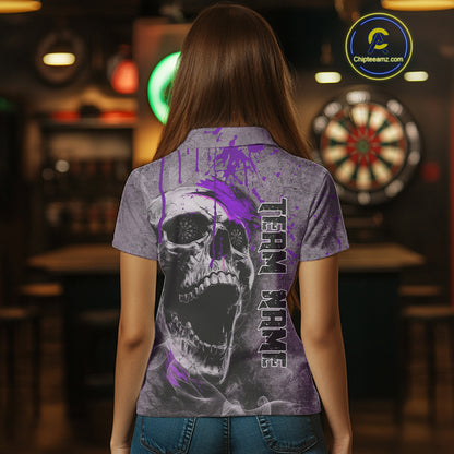 Custom Purple Dripping Skull Polo Grunge Dart Shirt For Women Dartboard Outfits Dart Jersey NYN1321