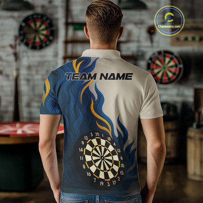 Custom Yellow - Blue Flames Dartboard Polo Dart Shirt For Men Outfits Dart Team Jerseys NYN1322