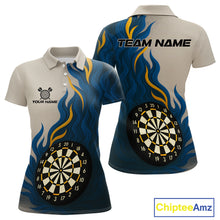 Load image into Gallery viewer, Custom Yellow - Blue Flames Dartboard Polo Dart Shirt For Women Outfits Dart Team Jerseys NYN1322