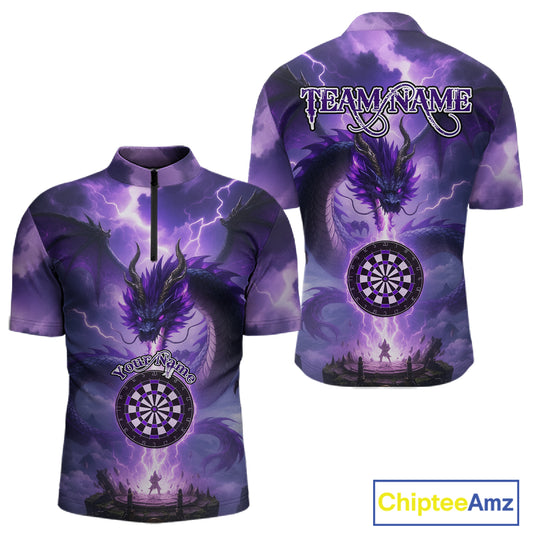 Custom Lightning Purple Dragon Dartboard Darts 1/4-Zip Shirt For Men Darts Team Jersey NYN0967