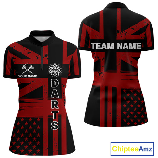 Dartboard Shield US Flag - Women's Patriotic Darts Shirt - Custom Name For Players NYN0489