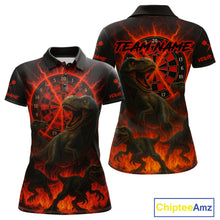 Load image into Gallery viewer, Custom Red Flaming Dinosaurs Dartboard Polo Dart Shirt For Women Dinosaur Dart Jerseys NYN1358