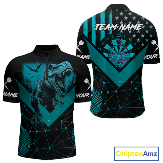 It's In My DNA Custom Turquoise Dinosaur Dart 1/4-Zip Shirt For Men US Flag Dart Jerseys NYN1366