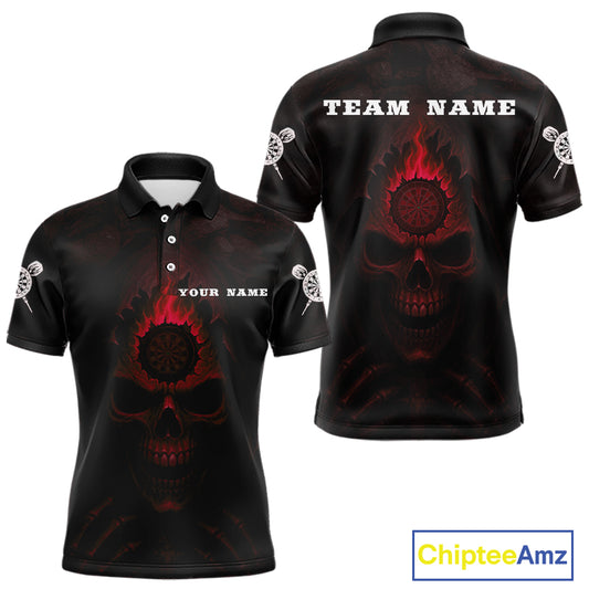 Red Flaming Dartboard In Grim Reaper Men's Team Shirt - Custom Name For Darts Jersey NYN0515