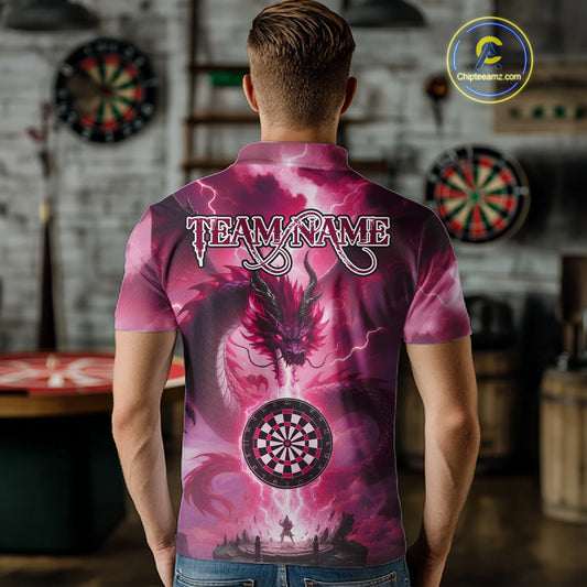 Custom Lightning Pink Thunder Dragon Dartboard Polo Dart Shirt For Men, Darts Team Jersey NYN1013