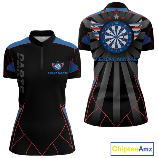 Red And Blue Wings Dartboard Custom Darts Quarter-Zip Shirt For Women - Darts Team Jersey NYN0726