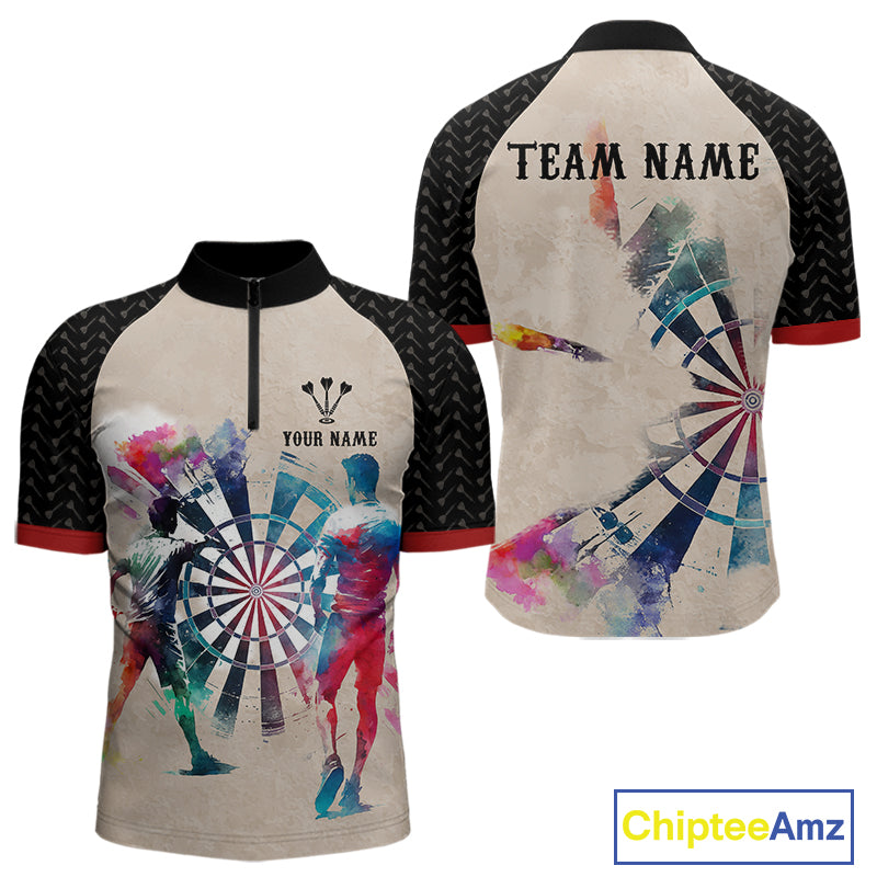 Human Play Darts Custom Colorful Darts Quarter-Zip Shirt For Men - Darts Team Jersey NYN0729
