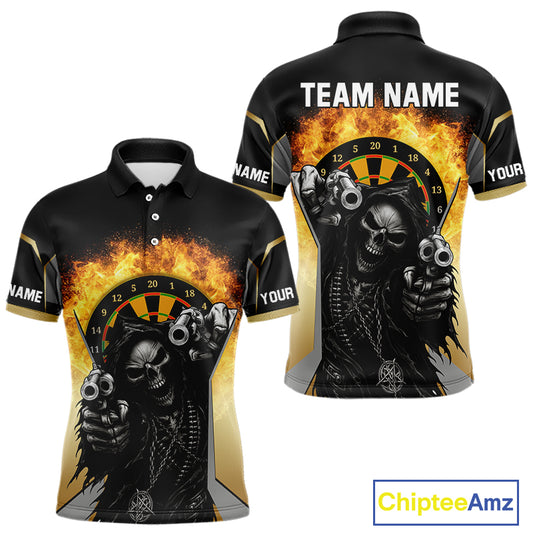 Skeleton & Flame Dartboard Custom Darts Polo Shirt For Men - Darts Team Jersey NYN0731