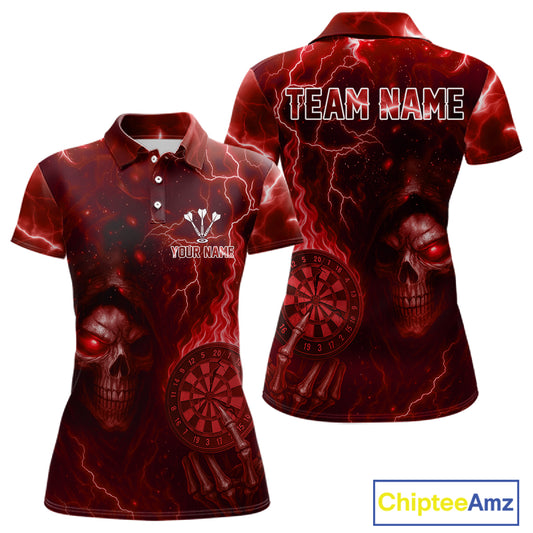 Personalized Red Flames Skull Dartboard Darts Jersey Custom Women's Skull Darts 1/4-Zip Shirt NYN1030