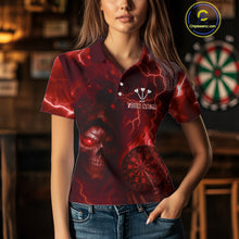 Load image into Gallery viewer, Personalized Red Flames Skull Dartboard Darts Jersey Custom Women's Skull Darts 1/4-Zip Shirt NYN1030