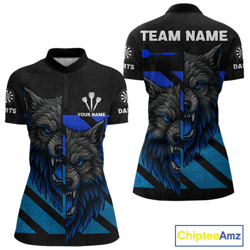 Personalized Azure Wolf & Arrow Men's Darts Shirt - Custom Name For Darts Jersey NYN0517