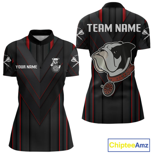 Personalized Bulldog With Darts Necklace Women's Darts Shirt - Custom Name For Players NYN0522