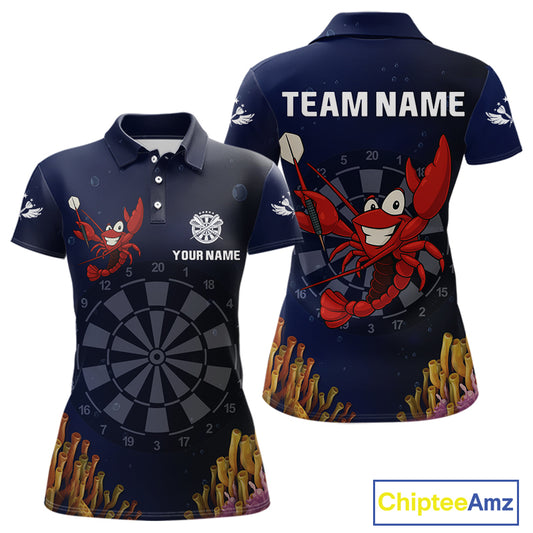 Maroon Lobster & Dartboard In The Ocean Women's Darts Shirt - Custom Name For Players NYN0523