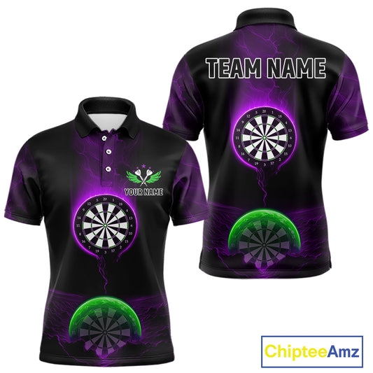 Custom Purple And Green Dartboard Dart Shirt For Men Outfits Polo & 1/4-Zip Darts Jersey NYN1041