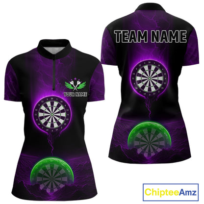 Custom Purple And Green Dartboard Dart Shirt For Women Outfits Polo & 1/4-Zip Darts Jersey NYN1041