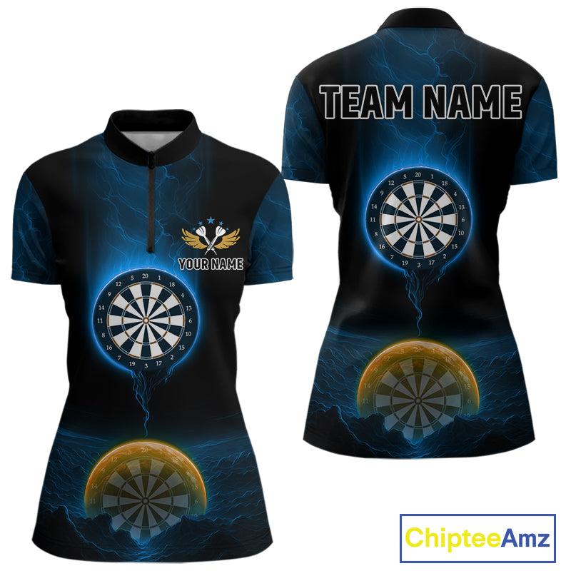 Custom Blue And Orange Dartboard Dart Shirt For Women Outfits Polo & 1/4-Zip Darts Jersey NYN1042