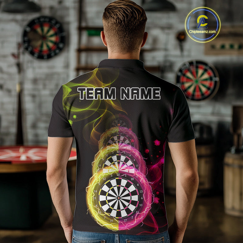 Custom Pink & Yellow Lightning Dartboards Dart Shirt For Men, Colorful Dart Jersey NYN1044
